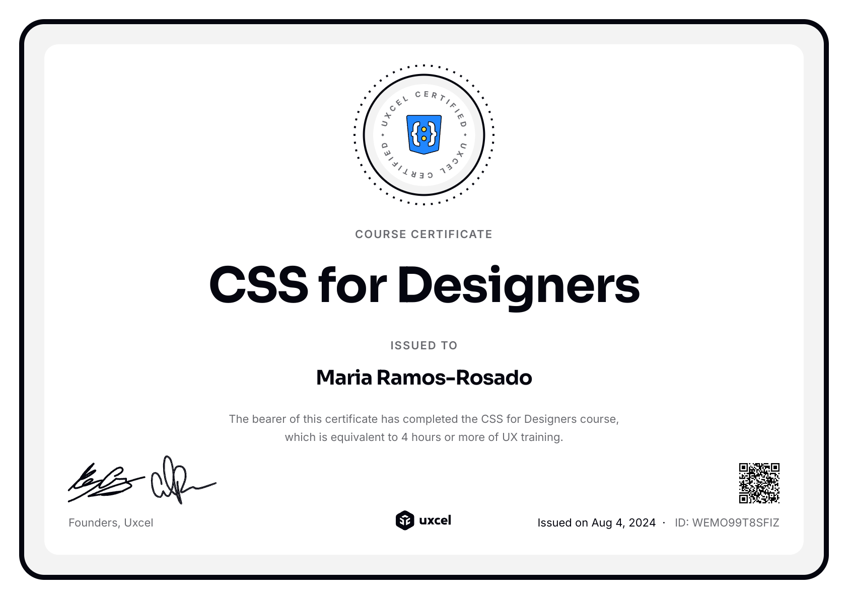 Maria Ramos-Rosado's certificate